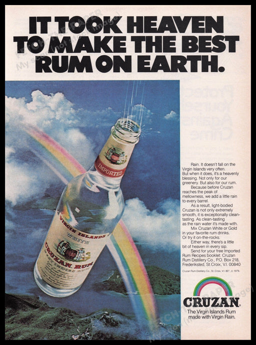 Cruzan Rum Virgin Islands Rainbow 1980s Print Advertisement Ad 1980 Fetch the Paper!