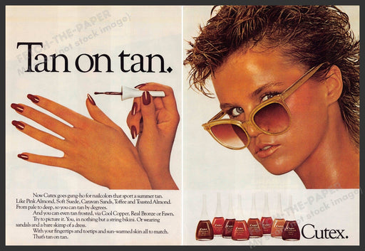 Cutex Nails 1980s Print Advertisement (2 pages) 1981 Tan on Tan Chick Cutex