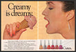 Cutex Nails Creamy 1980s Print Advertisement (2 pgs) 1981 Eating Ice Cream Cone Cutex