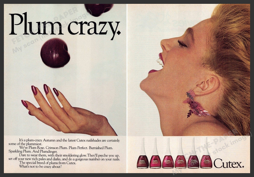 Cutex "Pum Crazy" 1980s Print Advertisement (2 pages) 1981 Laughing Model Cutex