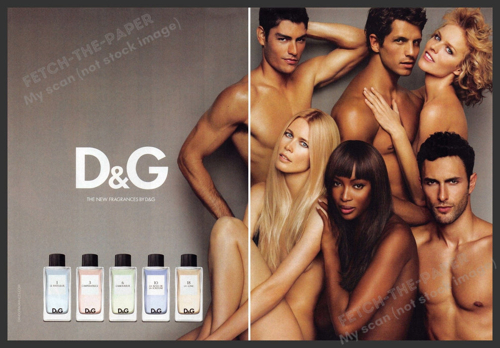 D&G 2000s Print Advertisement (2 page) 2009 Naomi Campbell Claudia Schiffer Fetch-the-Paper