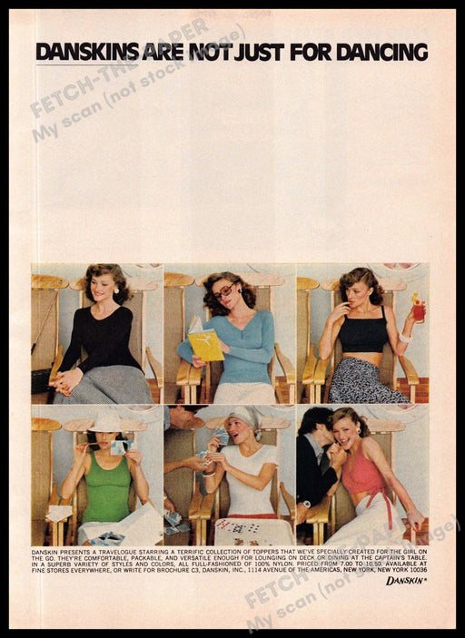 Danskin 1970s Magazine Print Ad 1975 "Not just for dancing" Cruise Ship Traveler Danskin