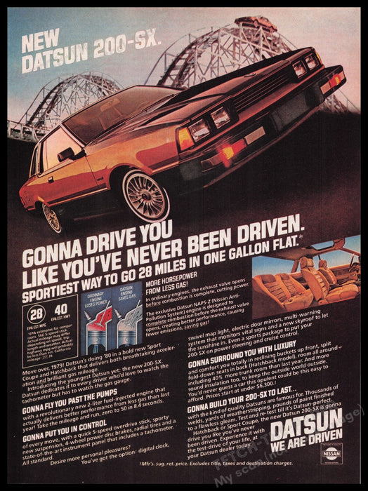 Datsun 200-SX Car 1980s Print Advertisement Ad 1980 Roller Coaster Fetch the Paper!
