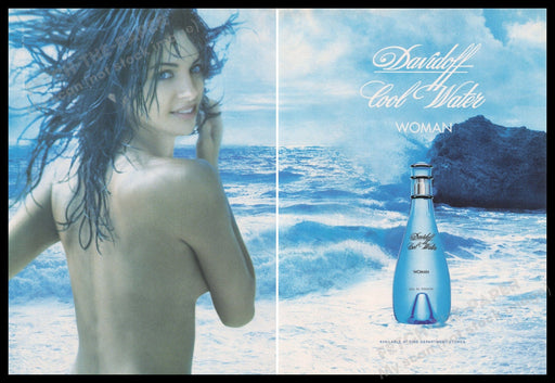 Davidoff Cool Water Woman 1990s Print Advertisement (2 pages) 1997 Blue Eyes Fetch the Paper!