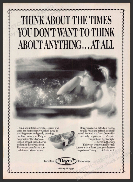 Dazey Spa 1990s Print Advertisement 1990 Serenity Girl In Tub Gentle Bubbles Dazey Spa