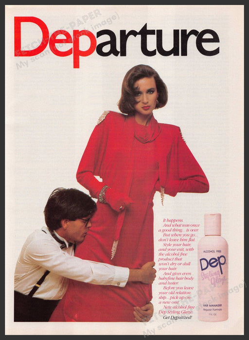 Dep Styling Hair Glaze 1980s Print Advertisement 1986 "Departure" Holding On Fetch-the-Paper