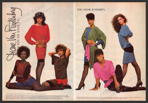 Diane Von Furstenberg 1980s Print Advertisement (2 page) 1982 Super Models Legs Fetch-the-Paper