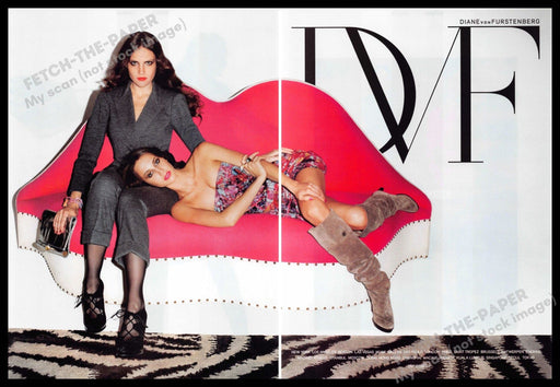 Diane von Furstenberg 2010s Print Ad (2 pgs) 2010 Legs Friends Lip Couch Fetch-the-Paper