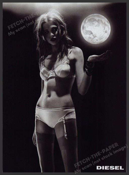 Diesel Lingerie 2000s Print Advertisement Ad 2008 Garter Stockings Moon Sexy Fetch the Paper!