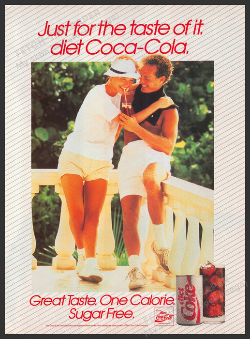 Diet Coca Cola 1980s Print Advertisement Ad 1987 "Just for the taste of it" Fetch-the-Paper