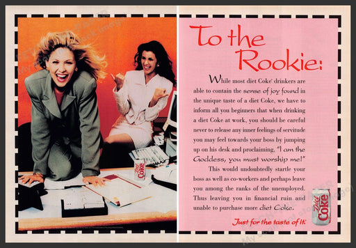 Diet Coke 1990s Print Advertisement (2 pages) 1995 Female Office Co-Workers Diet Coke