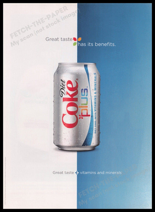 Diet Coke Plus 2000s Print Advertisement Ad 2008 Soda Vitamins & Minerals Fetch the Paper!