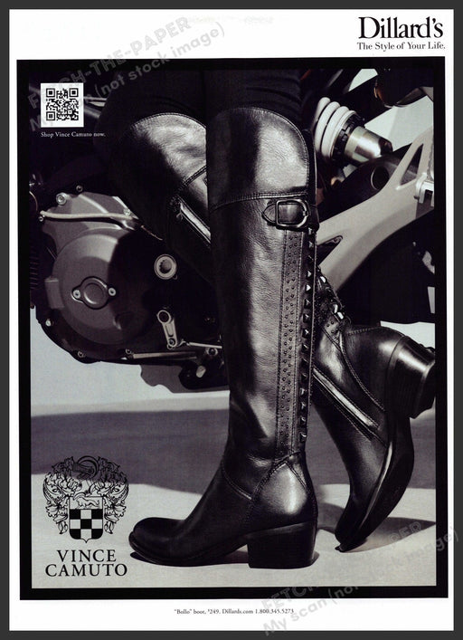 Dillard's Vince Camuto Boots 2010s Print Advertisement 2012 Motorcycle Fetch-the-Paper