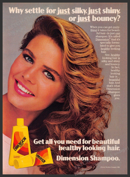 Dimension Shampoo 1980s Print Advertisement 1984 Big Bouncy Hair Fetch-the-Paper