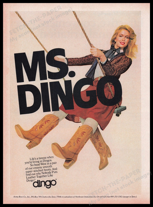Dingo Western Boots 1980s Print Advertisement Ad 1980 Swinging Model Fetch the Paper!