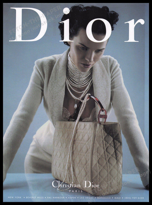 Dior Handbag 1990s Print Advertisement Ad 1998 Draped in Pearls Model Fetch the Paper!