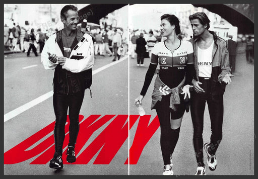 DKNY Athletic Wear 1990s Print Advertisement (2 pg) 1994 Road Racing Fetch-the-Paper
