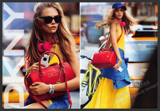 DKNY Cara Delevingne 2010s Print Advertisement (2 page) 2013 City Colorful Fetch-the-Paper