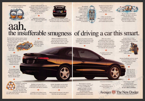 Dodge Avenger Car 1990s Print Advertisement (2 page) 1995 Smart Fetch-the-Paper