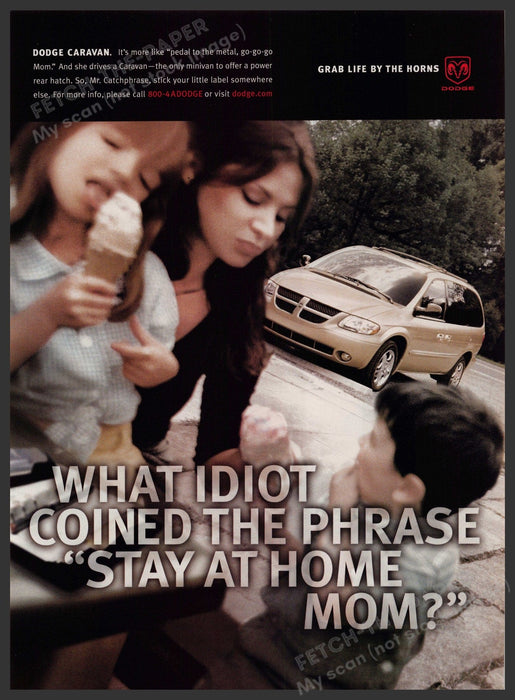 Dodge Caravan 2000s Print Advertisement 2002 Mom Kids Ice Cream Cones Fetch-the-Paper