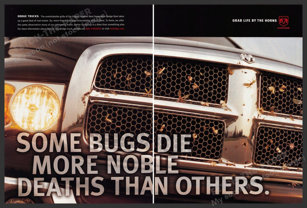 Dodge Ram 2000s Print Advertisement (2 page centerfold) 2001 Dead Bugs Fetch-the-Paper