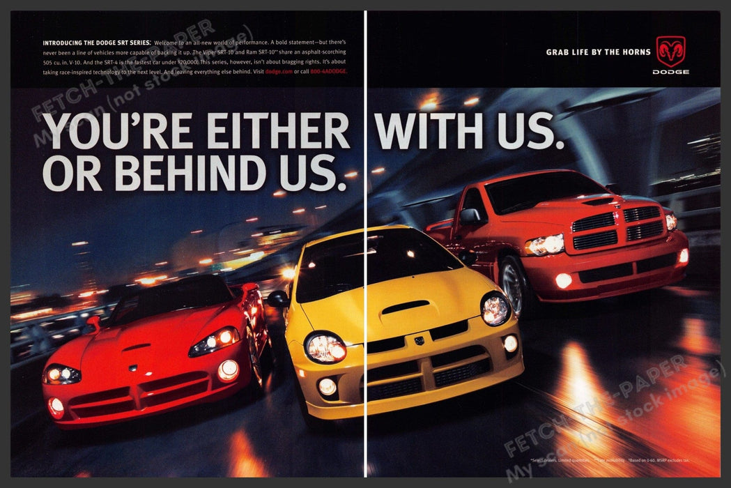 Dodge SRT Series 2000s Print Ad (2 page) 2003 Car Truck Nighttime Fetch-the-Paper