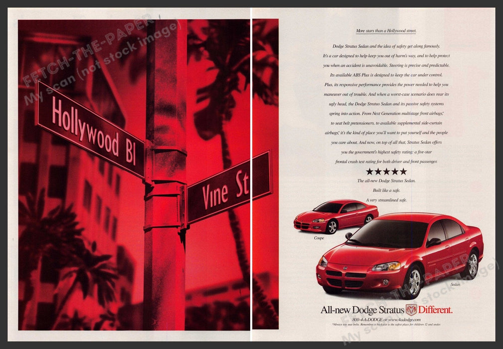 Dodge Stratus Car 2000s Print Advertisement (2 page) 2001 "Different" Fetch-the-Paper