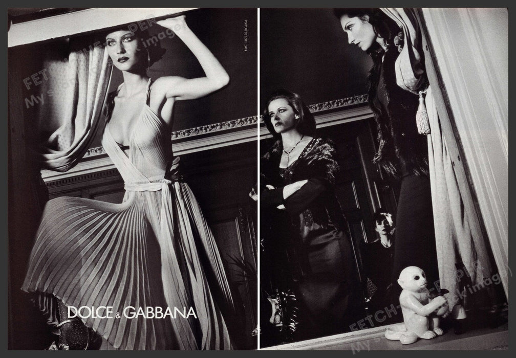 Dolce & Gabbana Dress 2000s Print Advertisement (2 Page) Ad 2000 Evening B&W Fetch-the-Paper