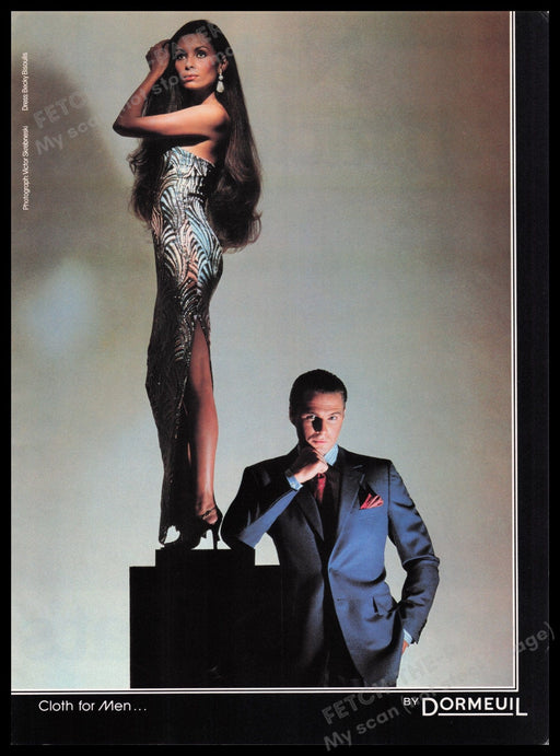 Dormeuil Cloth for Men 1980s Print Advertisement Ad 1982 Legs Model Fetch the Paper!