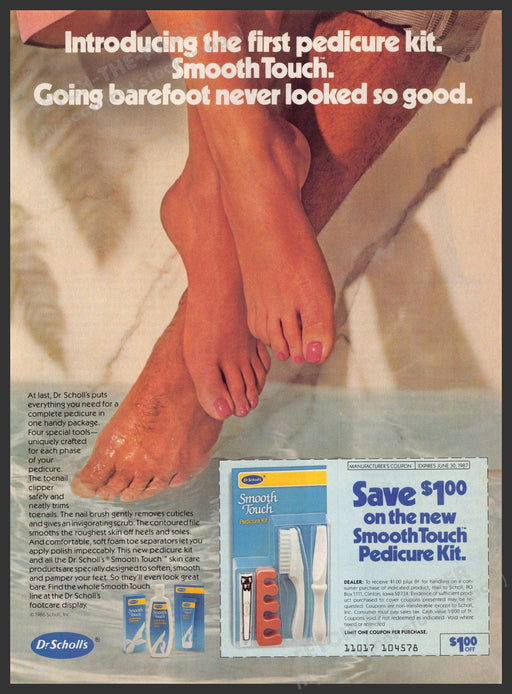 Dr Scholl's 1980s Print Advertisement 1986 Smooth Touch Feet Pedicure Couple Dr Scholl's