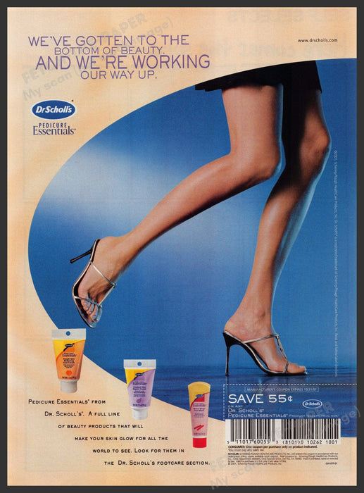 Dr Scholl's Pedicure Essentials 2000s Print Advertisement 2001 Legs Working Fetch-the-Paper