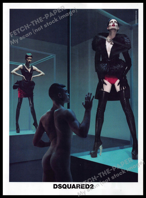 Dsquared2 2010s Print Advertisement 2010 Bare Male Model Legs Women in Boxes Fetch-the-Paper