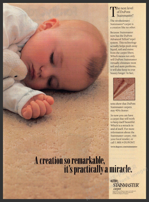 Du Pont Stainmaster Carpet 1990s Print Advertisement 1998 Sleeping Baby Du Pont