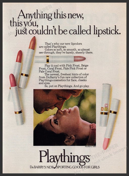 DuBarry Playthings Lipstick Cosmetics 1960s Print Advertisement Ad 1969 Fetch the Paper!