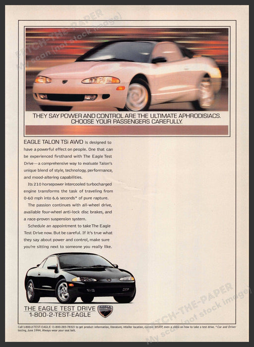 Eagle Talon TSI AWD 1990s Print Advertisement 1995 "Ultimate aphrodisiacs" Eagle Talon TSI