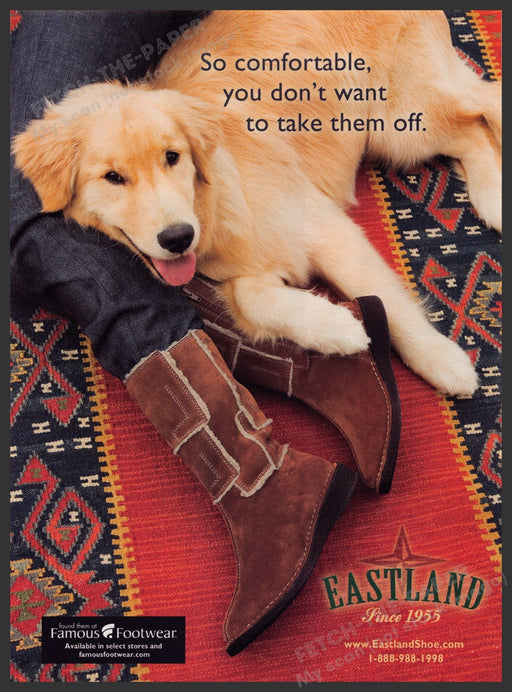 Eastland Shoes 2000s Print Advertisement Ad 2006 Golden Retriever Puppy Fetch-the-Paper