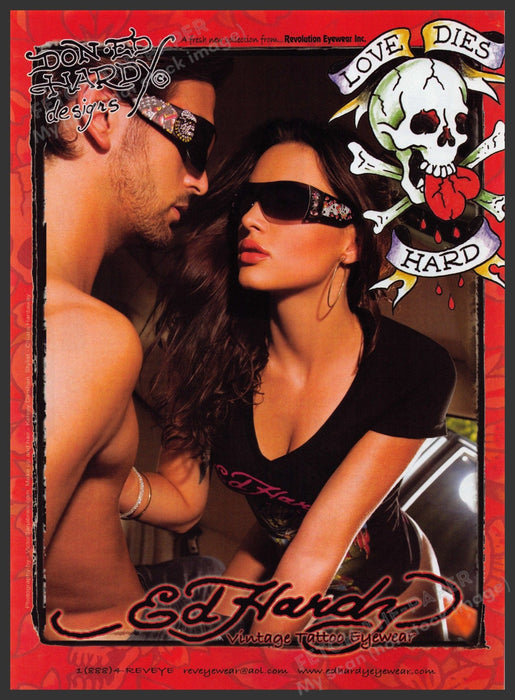 Ed Hardy Sunglasses 2000s Print Advertisement Ad 2008 "Love Dies Hard" Fetch the Paper!