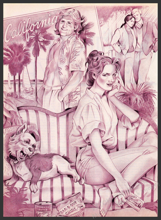 Ed Hartley Artist 1980s Magazine Illustration 1982 Arrivals and Departures Fetch-the-Paper