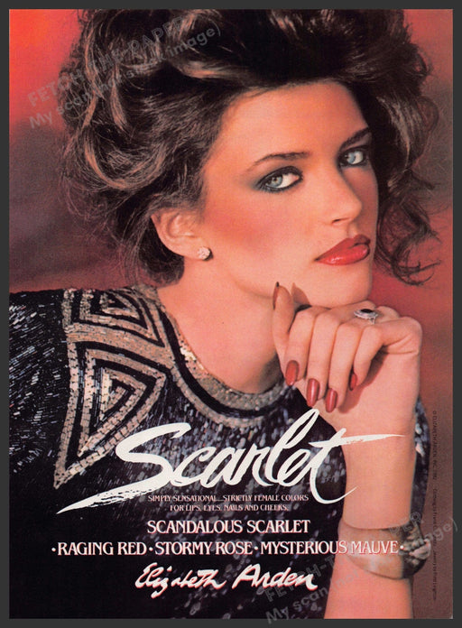 Elizabeth Arden Scarlet 1980s Print Advertisement 1982 Cosmetics Fetch-the-Paper