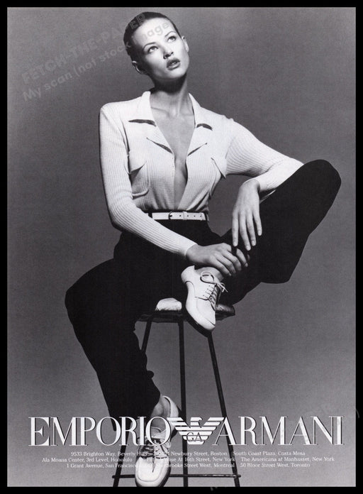 Emporio Armani Clothing 1990s Print Advertisement Ad 1996 Beautiful Model Fetch the Paper!