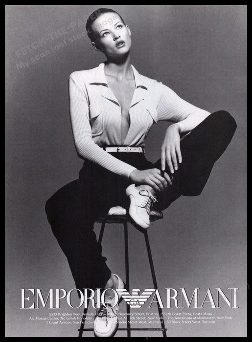 Emporio Armani Clothing 1990s Print Advertisement Ad 1996 Beautiful Model Fetch the Paper!