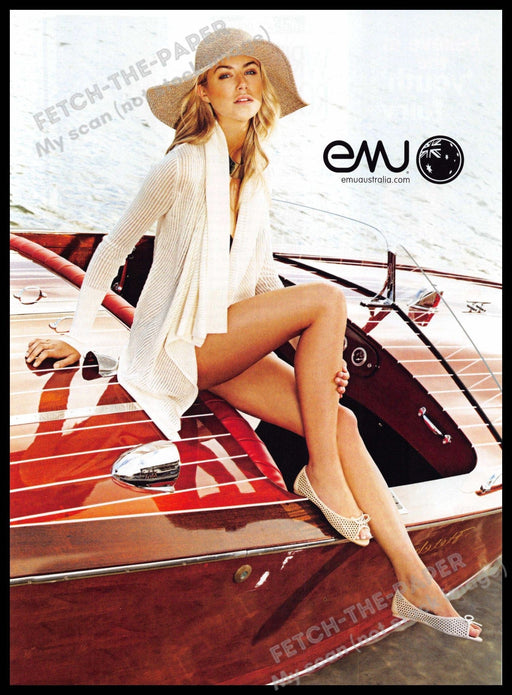 EMU Australia 2010s Magazine Print Advertisement 2012 Legs Wooden Boat Water EMU Australia