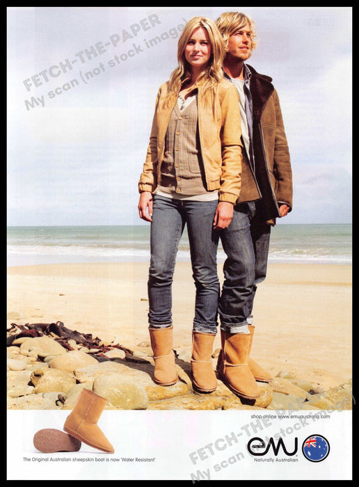EMU Australia 2010s Print Advertisement 2010 Sheepskin Boot Beach Couple EMU Australia