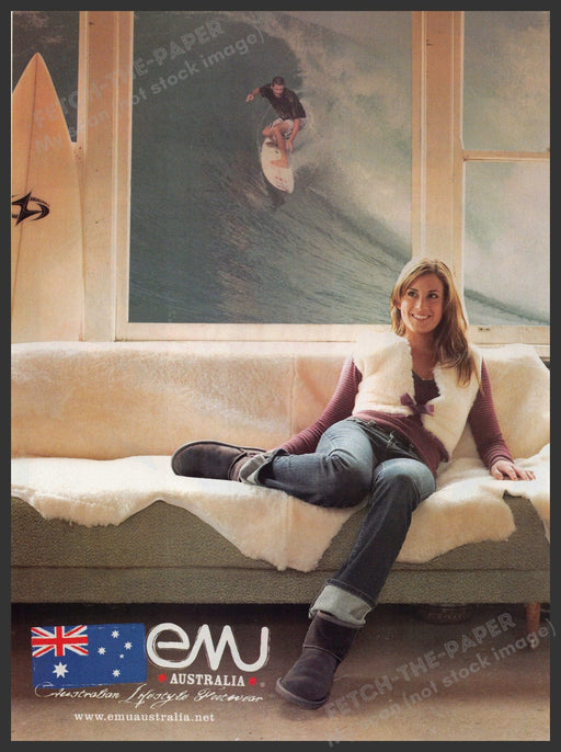 EMU Australia Footwear 2000s Print Ad 2007 Girl on Couch Surfer through Window EMU Australia