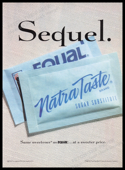 Equal & Natra Taste 1990s Print Advertisement Ad 1995 Sugar Substitute Fetch the Paper!