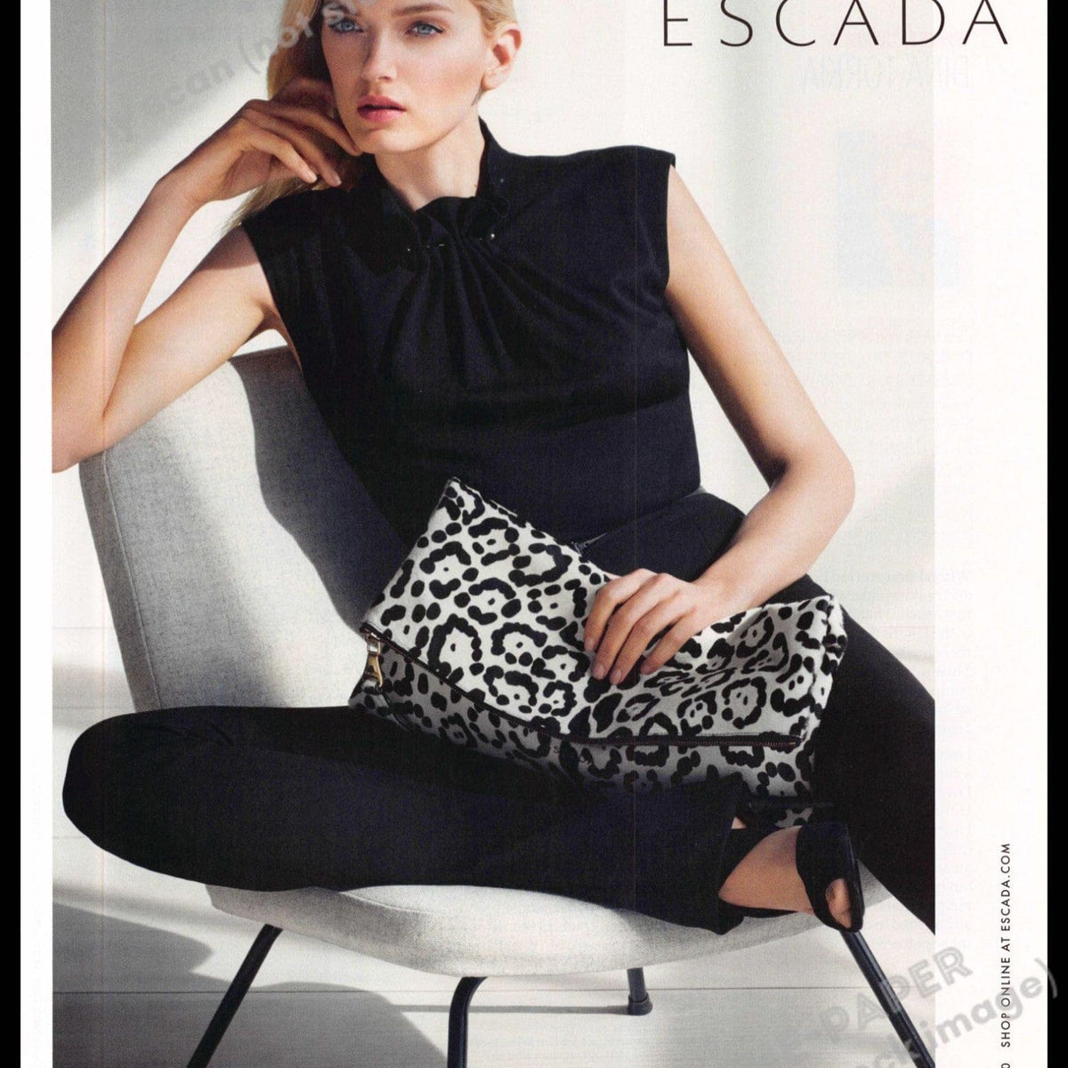 Escada 2015 Magazine Ad Blonde Model with Leopard Print Clutch — Fetch ...