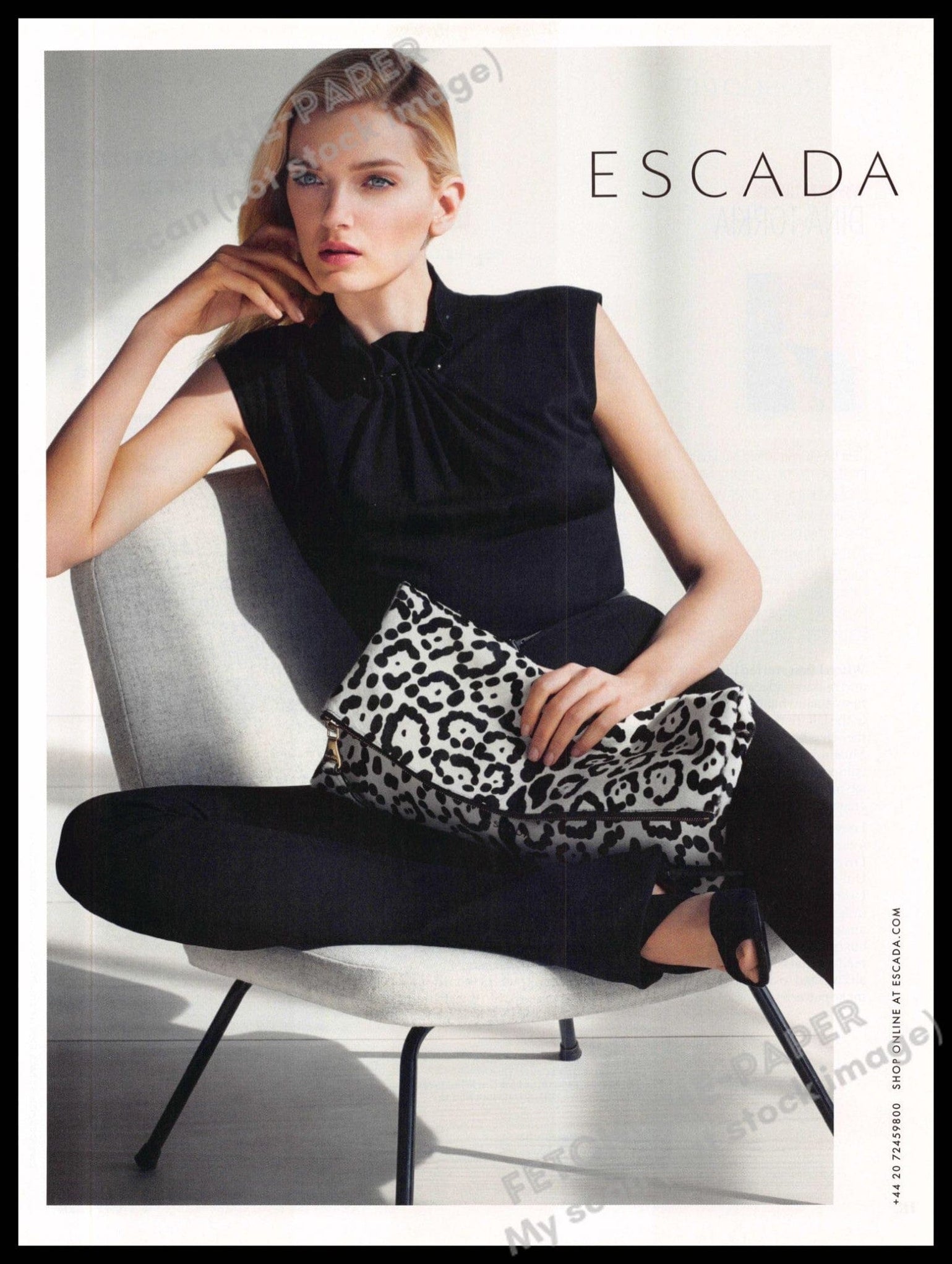 Escada 2015 Magazine Ad Blonde Model with Leopard Print Clutch — Fetch ...