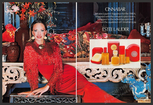 Estee Lauder Cinnabar Fragrance 1980s Print Advertisement (2 pages) 1980 Fetch-the-Paper