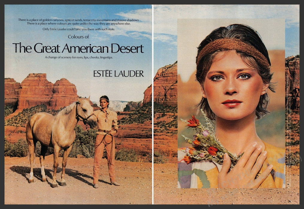 Estee Lauder Cosmetics American Desert 1980s Print Advertisement (2 pages) 1981 Fetch-the-Paper