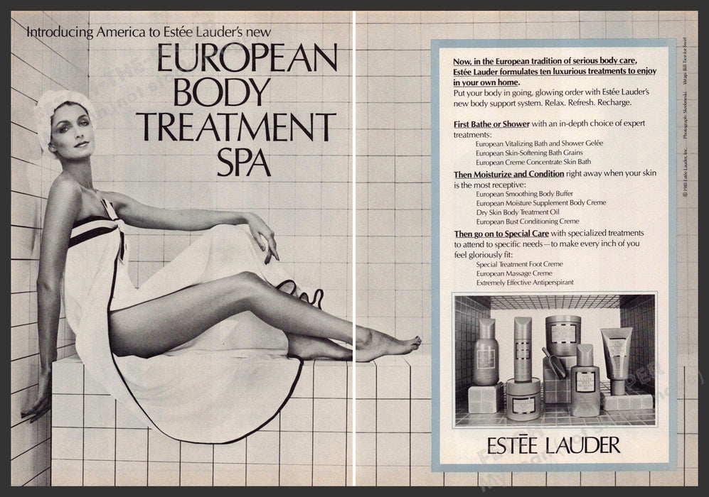 Estee Lauder European Body Treatment Spa 1980s Print Advertisement (2 pgs) 1981 Estee Lauder